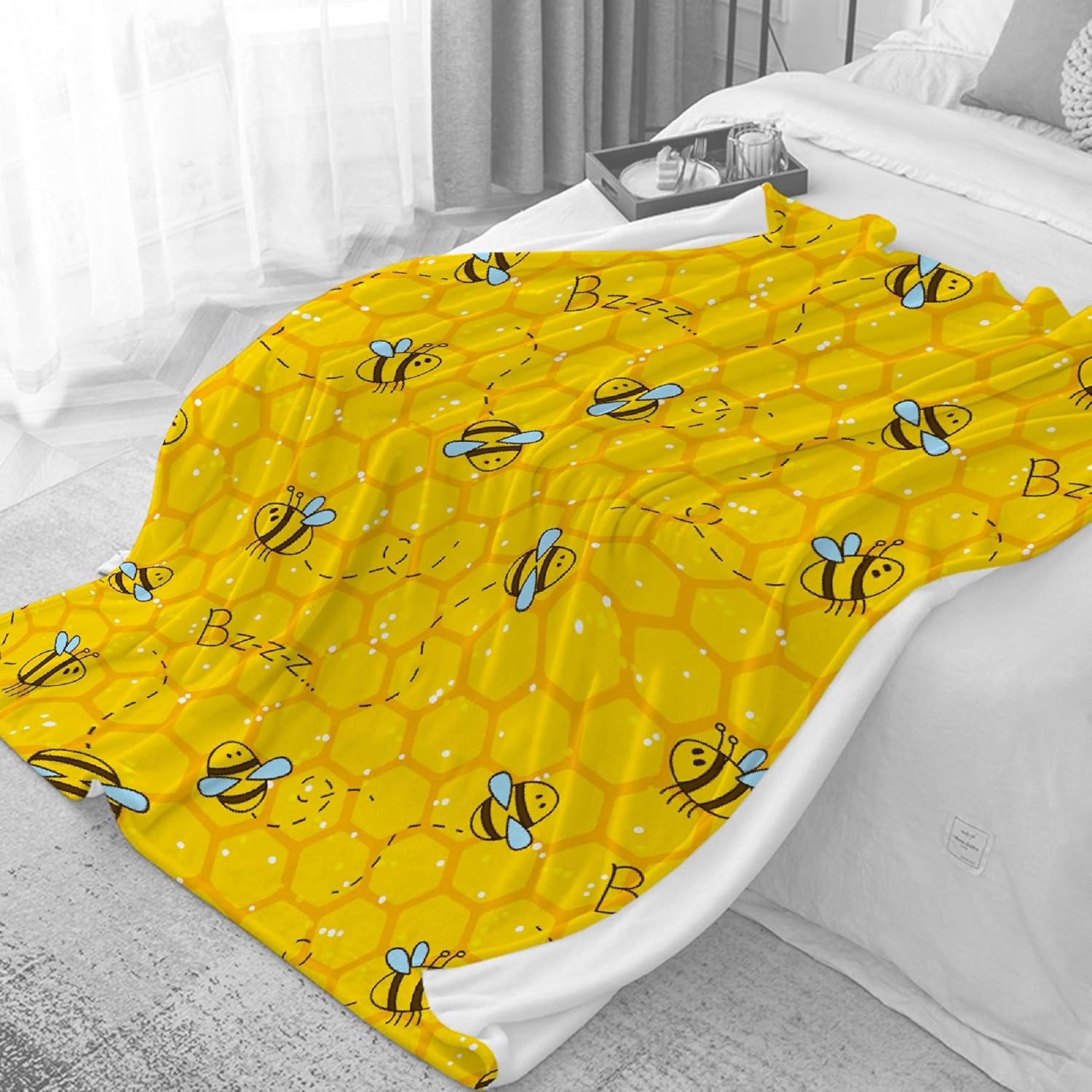 Honeycomb Cute Bee Yellow Blankets for Couch Sofa Bed Fleece Throw Blanket Super Soft Lightweight Warm Gift for Kids Women Indoor Home Decor 40x30 for Pets - 2