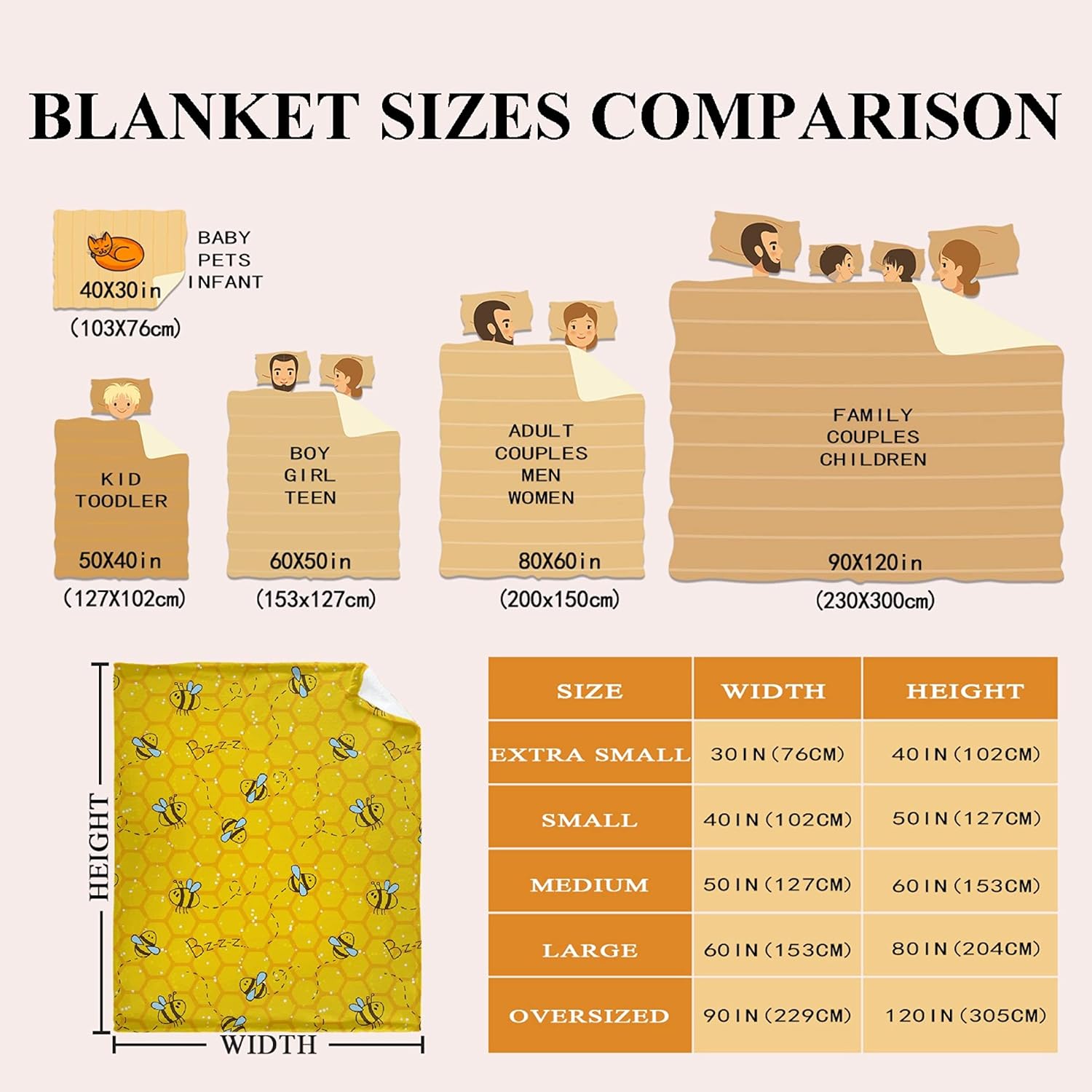 Honeycomb Cute Bee Yellow Blankets for Couch Sofa Bed Fleece Throw Blanket Super Soft Lightweight Warm Gift for Kids Women Indoor Home Decor 40x30 for Pets - 4