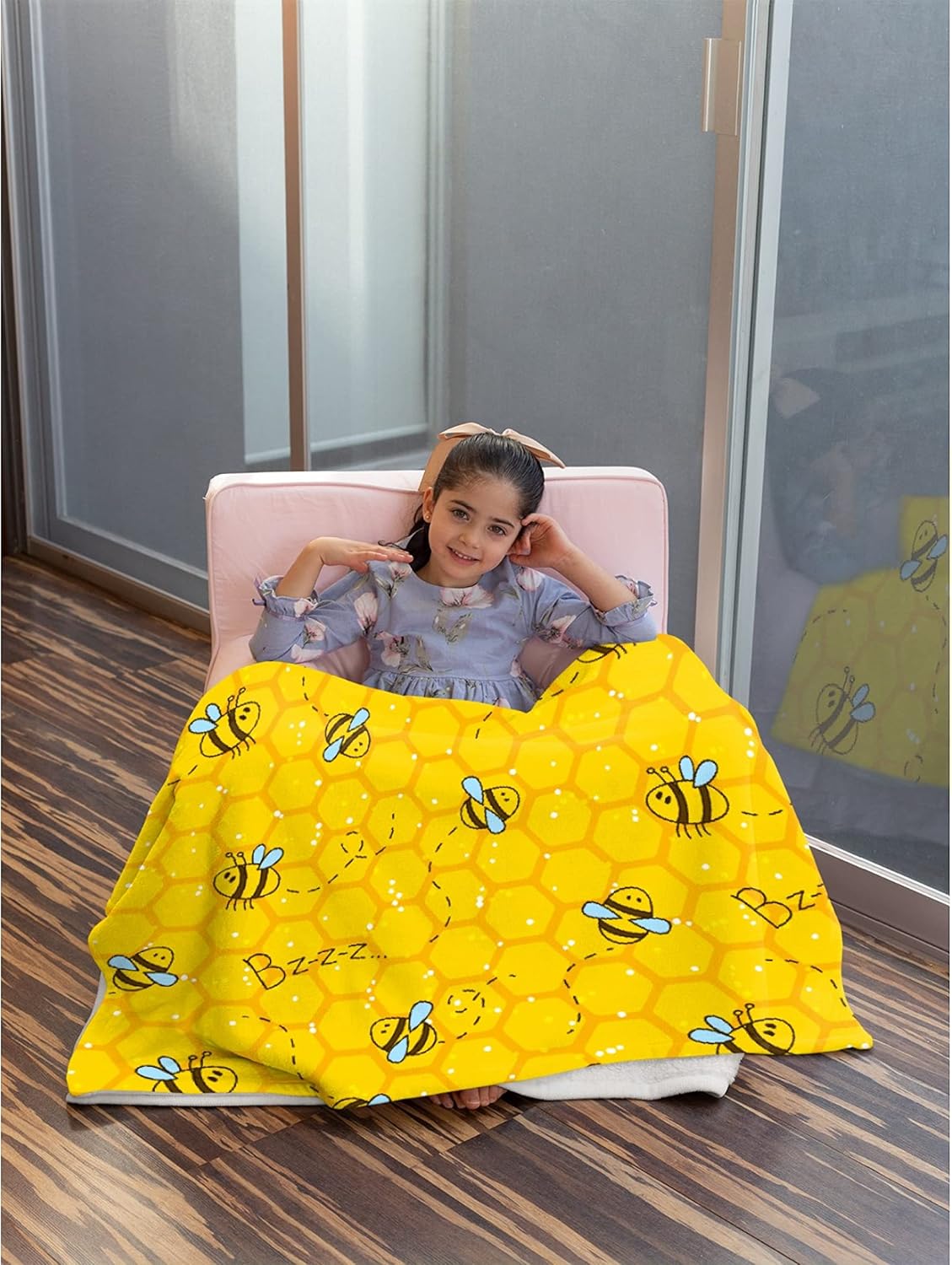 Honeycomb Cute Bee Yellow Blankets for Couch Sofa Bed Fleece Throw Blanket Super Soft Lightweight Warm Gift for Kids Women Indoor Home Decor 40x30 for Pets - 5