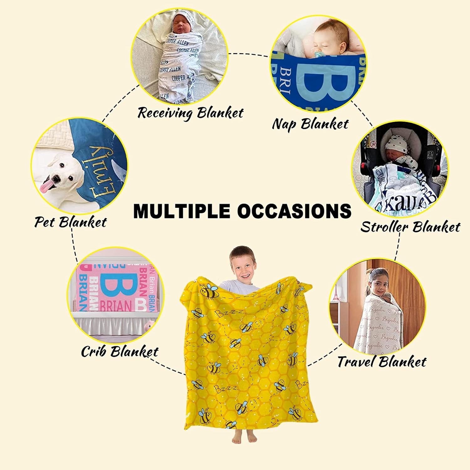 Honeycomb Cute Bee Yellow Blankets for Couch Sofa Bed Fleece Throw Blanket Super Soft Lightweight Warm Gift for Kids Women Indoor Home Decor 40x30 for Pets - 7