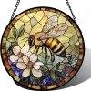 Stained Glass Window Hanging, Vintage Bee Yellow Flower Sun Catcher for Window Door Home Decor Suncatcher Christmas Mother's Day Birthday Gifts for Women Men Mom and Nana 6.3 in - 1