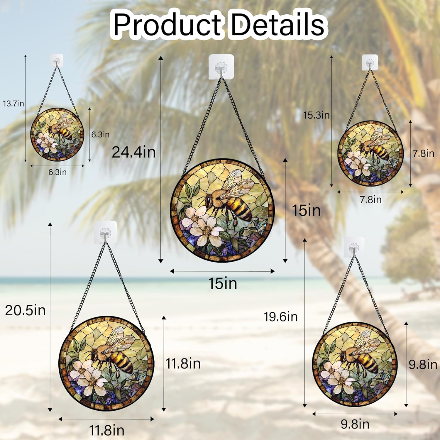 Stained Glass Window Hanging, Vintage Bee Yellow Flower Sun Catcher for Window Door Home Decor Suncatcher Christmas Mother's Day Birthday Gifts for Women Men Mom and Nana 6.3 in - 5