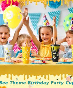Uiifan 12 Pcs Honey Bee Theme Cups 24oz Reusable Party Plastic Tumbler with Lid and Straw - Bee Birthday Party Decorations Thanksgiving Christmas Gifts - 4