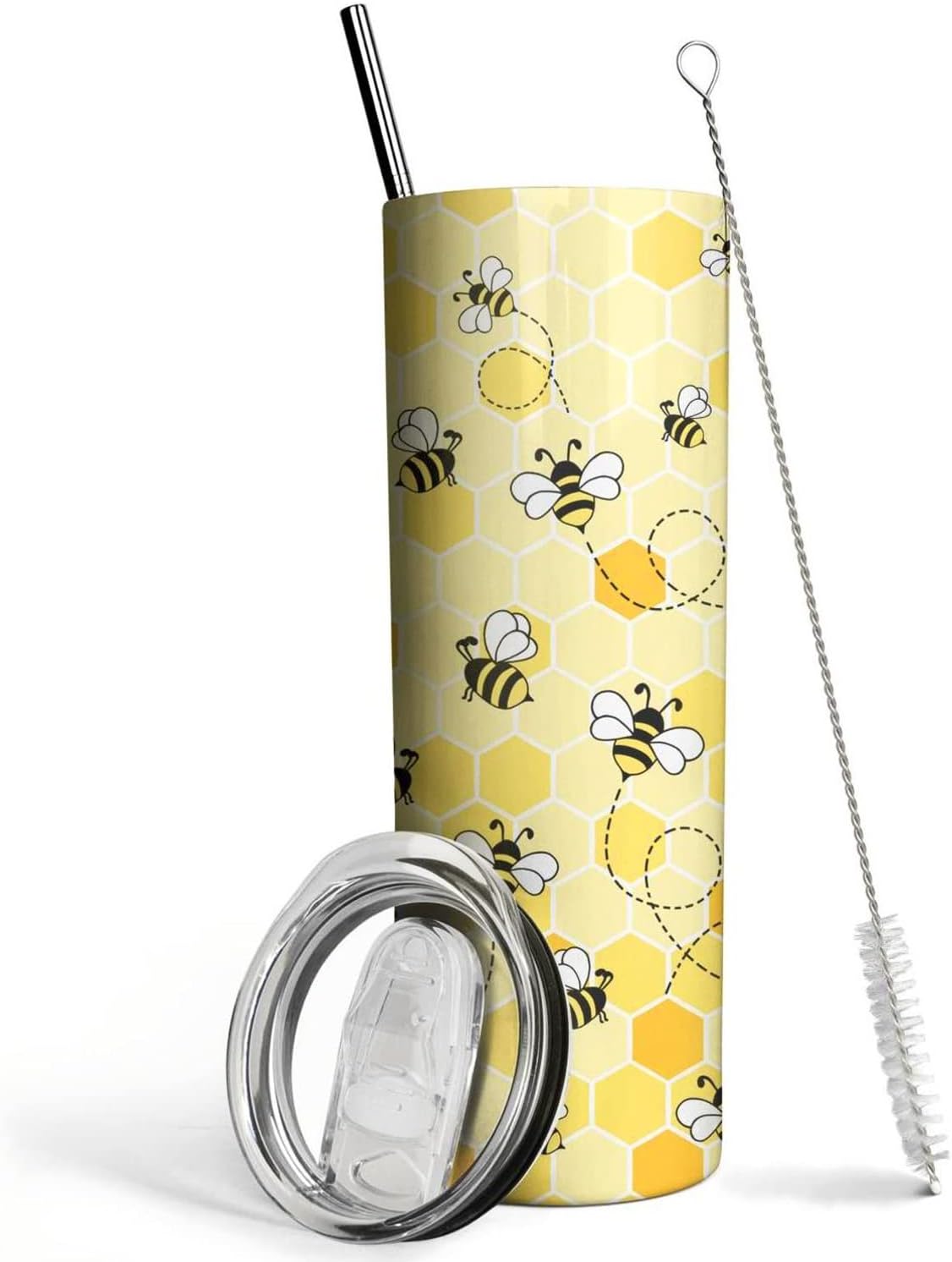 Yellow Bee Coffee Mug - Insulated 20 Oz Tumbler with Lid and Straw for Bee Lovers - 1