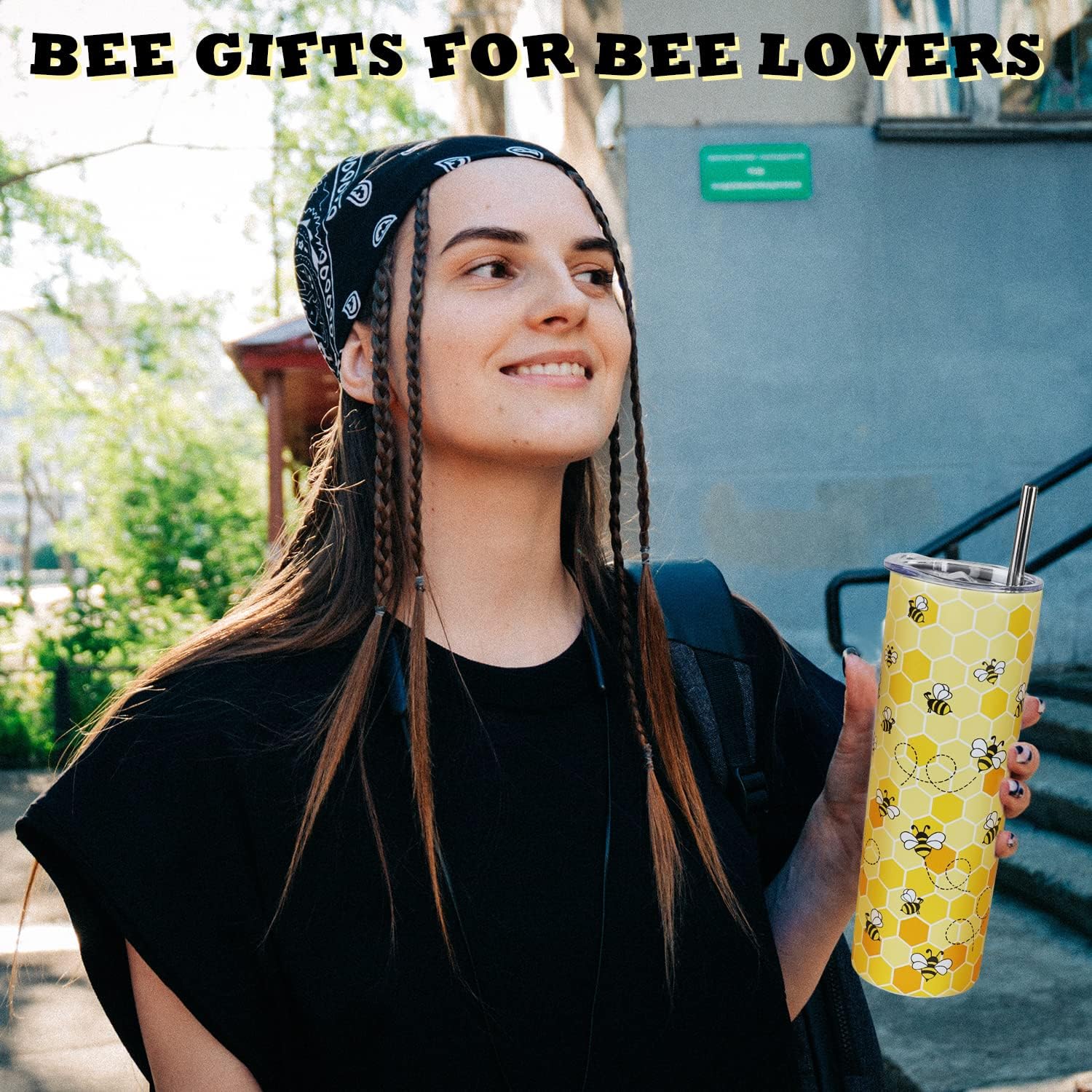 Yellow Bee Coffee Mug - Insulated 20 Oz Tumbler with Lid and Straw for Bee Lovers - 5
