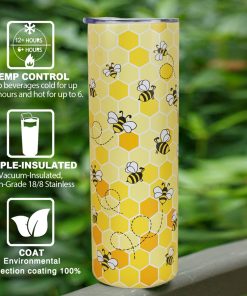 Yellow Bee Coffee Mug - Insulated 20 Oz Tumbler with Lid and Straw for Bee Lovers - 6