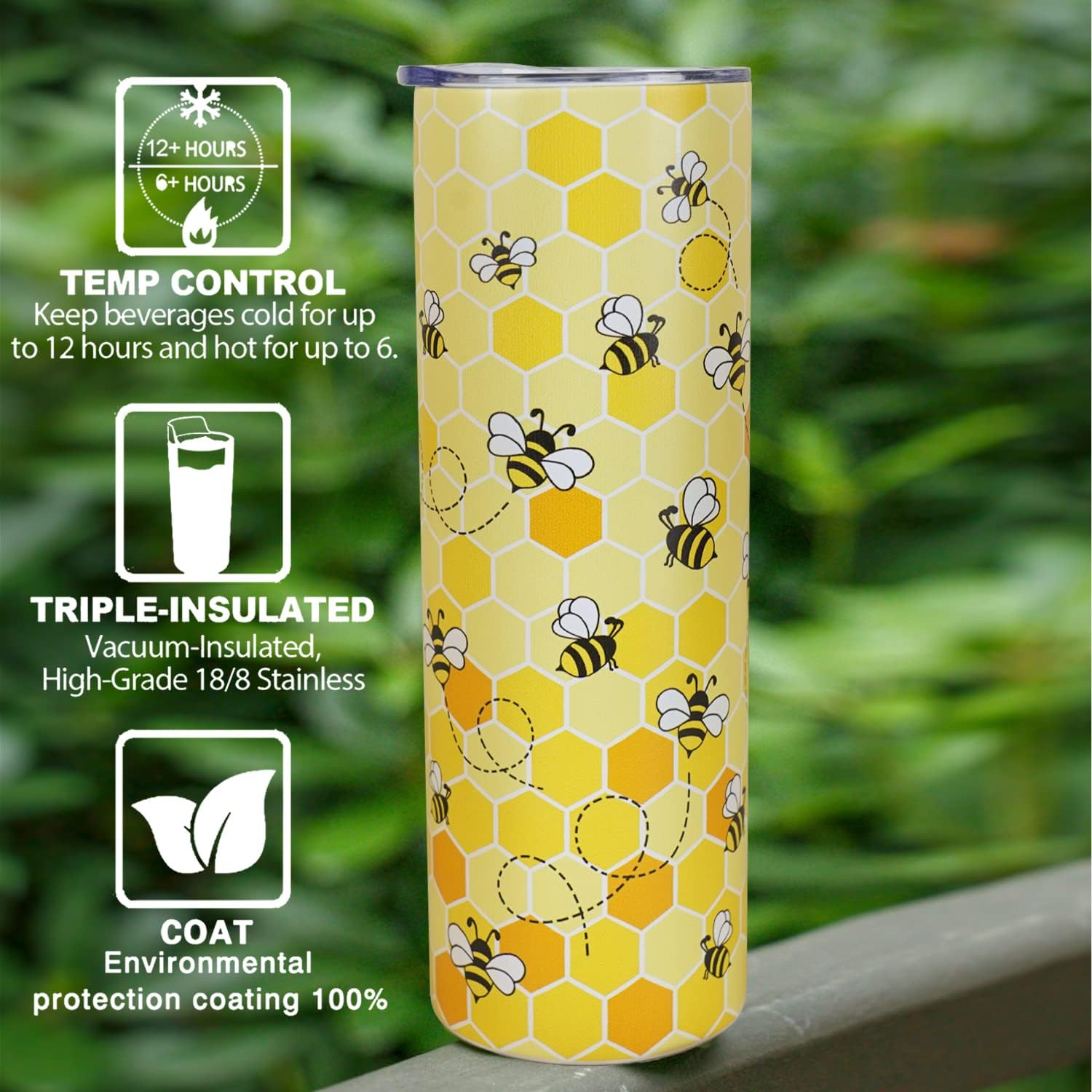 Yellow Bee Coffee Mug - Insulated 20 Oz Tumbler with Lid and Straw for Bee Lovers - 6