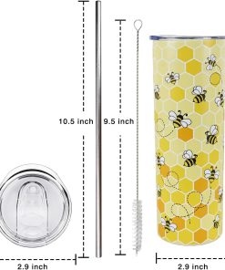 Yellow Bee Coffee Mug - Insulated 20 Oz Tumbler with Lid and Straw for Bee Lovers - 7