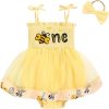 Baby Girl 1st Birthday Clothes One Year Old Tulle Romper Sleeveless Bodysuit Cake Smash Outfits - 1
