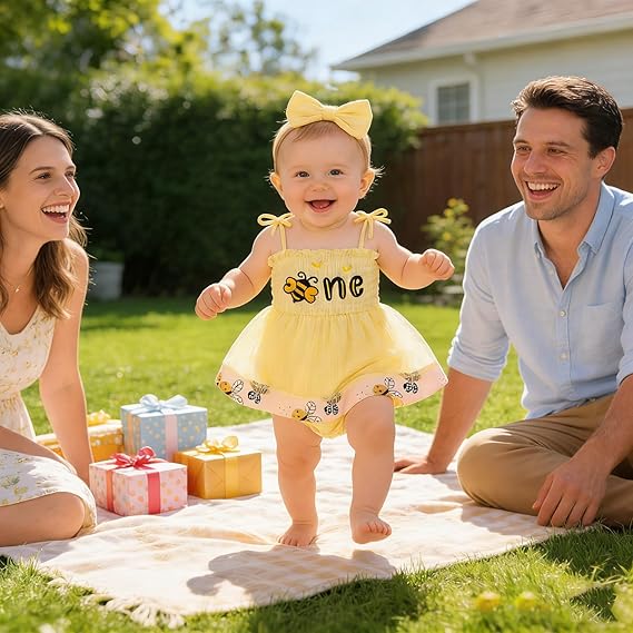 Baby Girl 1st Birthday Clothes One Year Old Tulle Romper Sleeveless Bodysuit Cake Smash Outfits - Image 4