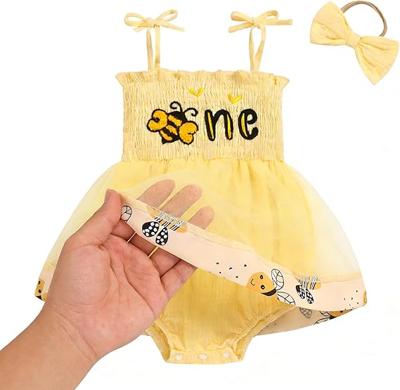 Baby Girl 1st Birthday Clothes One Year Old Tulle Romper Sleeveless Bodysuit Cake Smash Outfits - Image 5