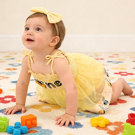 Baby Girl 1st Birthday Clothes One Year Old Tulle Romper Sleeveless Bodysuit Cake Smash Outfits - Image 3