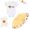 GRNSHTS Baby Girl Birthday Cake Smash Outfit Toddler Girl My 1st Birthday Romper Tutu Skirt with Headband Clothes Set - 1