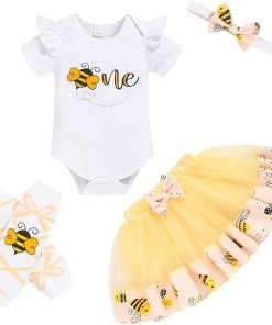 GRNSHTS Baby Girl Birthday Cake Smash Outfit Toddler Girl My 1st Birthday Romper Tutu Skirt with Headband Clothes Set - 1