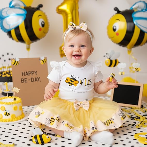 GRNSHTS Baby Girl Birthday Cake Smash Outfit Toddler Girl My 1st Birthday Romper Tutu Skirt with Headband Clothes Set - Image 7