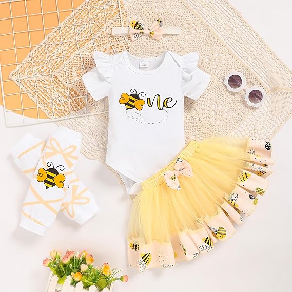 GRNSHTS Baby Girl Birthday Cake Smash Outfit Toddler Girl My 1st Birthday Romper Tutu Skirt with Headband Clothes Set - Image 6