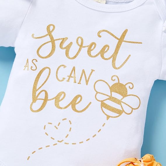 GRNSHTS Infant Baby Girl Bumble Bee Clothes Letter Print Romper Honey Bees Pants Bowknot Headband Outfits Set - Image 4