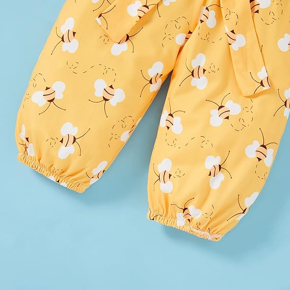 GRNSHTS Infant Baby Girl Bumble Bee Clothes Letter Print Romper Honey Bees Pants Bowknot Headband Outfits Set - Image 2