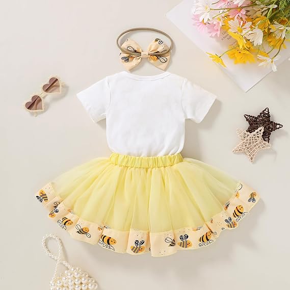HAPPYMA Baby Girls One 1st Birthday Outfit Bee Sunflower Romper Tulle Tutu Skirt Sequin Bow Party Clothes Set - Image 5