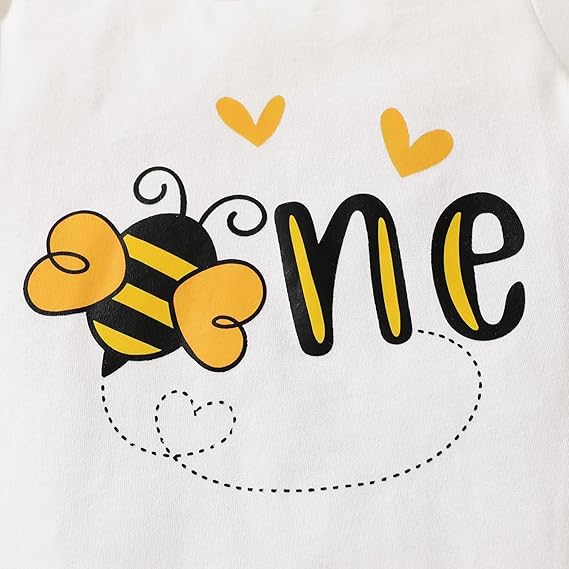 HAPPYMA Baby Girls One 1st Birthday Outfit Bee Sunflower Romper Tulle Tutu Skirt Sequin Bow Party Clothes Set - Image 4