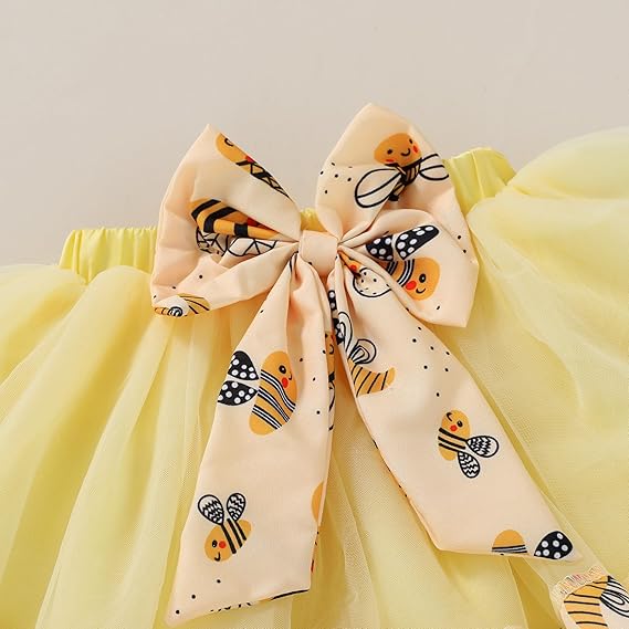 HAPPYMA Baby Girls One 1st Birthday Outfit Bee Sunflower Romper Tulle Tutu Skirt Sequin Bow Party Clothes Set - Image 2