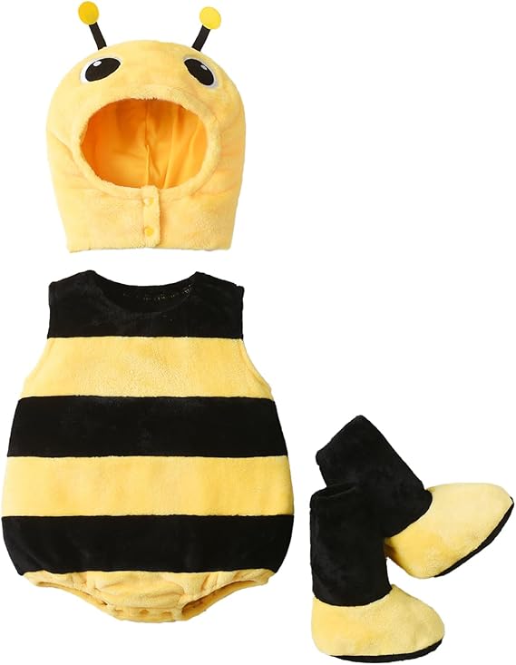 Kuriozud Cute Fuzzy Animal Costume for Baby Girl Boy Halloween Costume Romper with Hat and Leg Warmer 4pcs Cosplay Outfit - 1