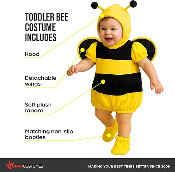Morph Baby Bumble Bee Costume Toddler Baby Bee Costume Unisex Infant Bumblebee Halloween Costumes for Kids - Image 5