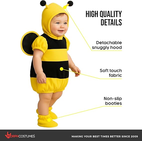 Morph Baby Bumble Bee Costume Toddler Baby Bee Costume Unisex Infant Bumblebee Halloween Costumes for Kids - Image 4
