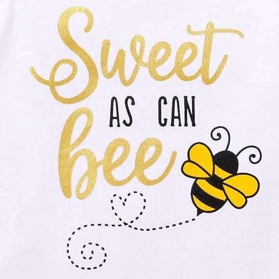 YOUNGER TREE Infant Baby Girl 1st Birthday Outfits Bumble Bee Printed One Romper Shorts Headband Summer Ruffle Sleeve Clothes - Image 2