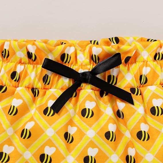 YOUNGER TREE Infant Baby Girl 1st Birthday Outfits Bumble Bee Printed One Romper Shorts Headband Summer Ruffle Sleeve Clothes - Image 6