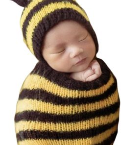 Zeroest Newborn Photography Props Bee Photoshoot Outfits Girl Boy Picture Outfit Baby Photo Knitted Bee Bonnet Romper - 1