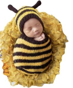 Alternative view of Zeroest Newborn Photography Props Bee Photoshoot Outfits Girl Boy Picture Outfit Baby Photo Knitted Bee Bonnet Romper