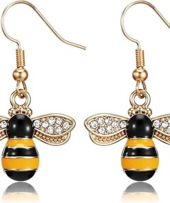 2Pcs Bumble Bee Earrings for Women Honey Earrings Cute Bumble Bee Gifts Gold Dangle Honey Jewelry Decoration for Parties Birthday Daily Wear - 1