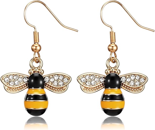 2Pcs Bumble Bee Earrings for Women Honey Earrings Cute Bumble Bee Gifts Gold Dangle Honey Jewelry Decoration for Parties Birthday Daily Wear - 1