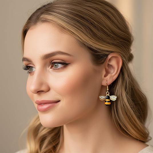 2Pcs Bumble Bee Earrings for Women Honey Earrings Cute Bumble Bee Gifts Gold Dangle Honey Jewelry Decoration for Parties Birthday Daily Wear - Image 6