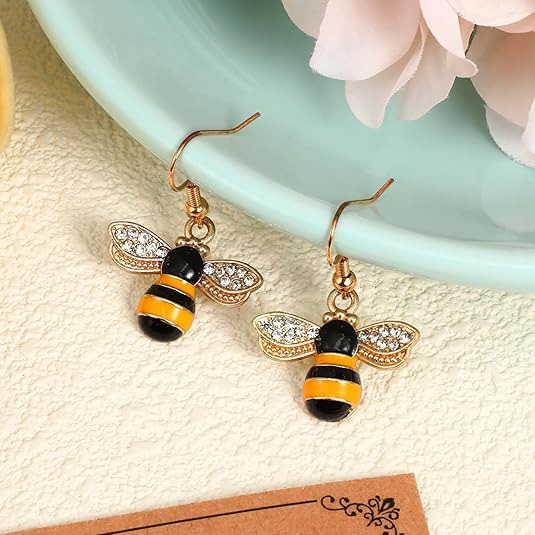 2Pcs Bumble Bee Earrings for Women Honey Earrings Cute Bumble Bee Gifts Gold Dangle Honey Jewelry Decoration for Parties Birthday Daily Wear - Image 5