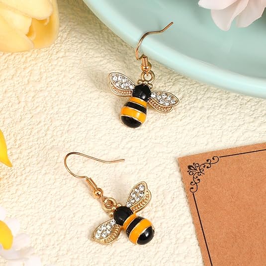 2Pcs Bumble Bee Earrings for Women Honey Earrings Cute Bumble Bee Gifts Gold Dangle Honey Jewelry Decoration for Parties Birthday Daily Wear - Image 4
