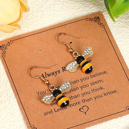 2Pcs Bumble Bee Earrings for Women Honey Earrings Cute Bumble Bee Gifts Gold Dangle Honey Jewelry Decoration for Parties Birthday Daily Wear - Image 2