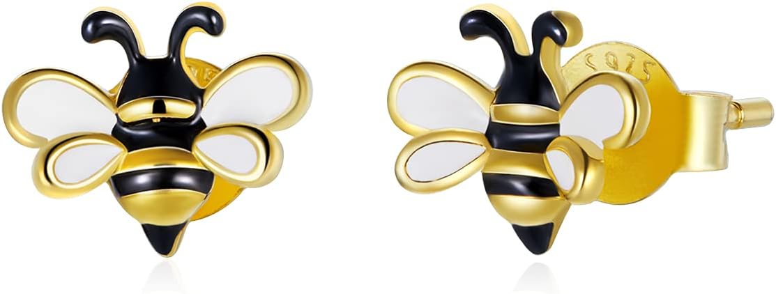 925 Sterling Silver Bee Earrings For Girls Hypoallergenic Earrings Stud For Women Cute Jewelry Gift - 1