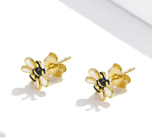 925 Sterling Silver Bee Earrings For Girls Hypoallergenic Earrings Stud For Women Cute Jewelry Gift - Image 3