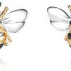 Barzel 18K Gold Plated Shimmering 2-tone Enamel Bumble Bee Stud Earrings 0.5in length For Women - Made in Brazil - 1