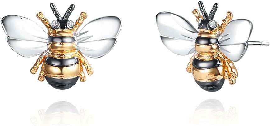 Barzel 18K Gold Plated Shimmering 2-tone Enamel Bumble Bee Stud Earrings 0.5in length For Women - Made in Brazil - 1