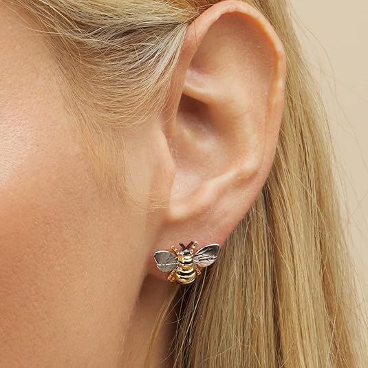 Barzel 18K Gold Plated Shimmering 2-tone Enamel Bumble Bee Stud Earrings 0.5in length For Women - Made in Brazil - Image 6
