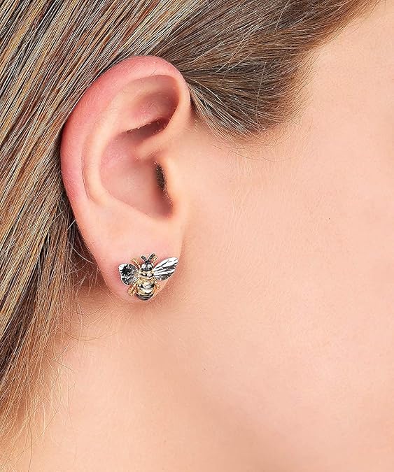 Barzel 18K Gold Plated Shimmering 2-tone Enamel Bumble Bee Stud Earrings 0.5in length For Women - Made in Brazil - Image 3
