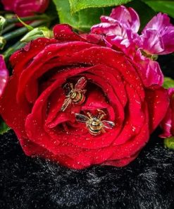Alternative view of Barzel 18K Gold Plated Shimmering 2-tone Enamel Bumble Bee Stud Earrings 0.5in length For Women - Made in Brazil