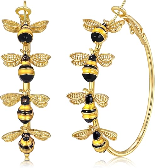 Bee Hoop Earrings Honey Bees Large Gold Hoops Earrings Stud Fun Cute Animal Jewelry for Women Spring Summer Holiday Party Gift - 1