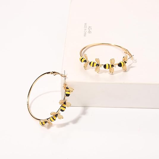 Bee Hoop Earrings Honey Bees Large Gold Hoops Earrings Stud Fun Cute Animal Jewelry for Women Spring Summer Holiday Party Gift - Image 3
