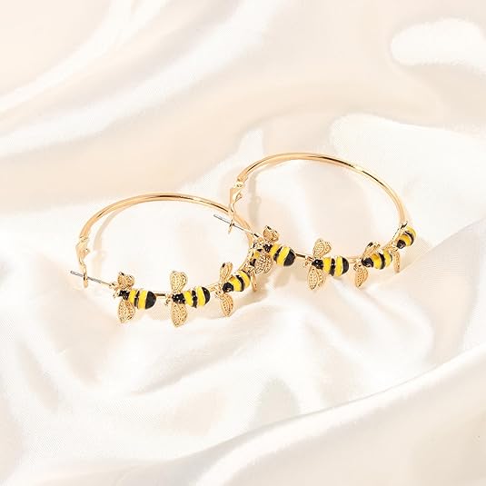 Bee Hoop Earrings Honey Bees Large Gold Hoops Earrings Stud Fun Cute Animal Jewelry for Women Spring Summer Holiday Party Gift - Image 6
