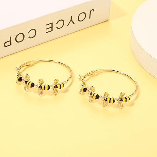 Bee Hoop Earrings Honey Bees Large Gold Hoops Earrings Stud Fun Cute Animal Jewelry for Women Spring Summer Holiday Party Gift - Image 5