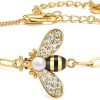 Cicy Bell 18K Gold Plated Bracelets for Women Bumble Bee Bracelets Oval Pearl Cubic Zirconia Figaro Chain Trendy Cute Animal Jewelry Gift - 1